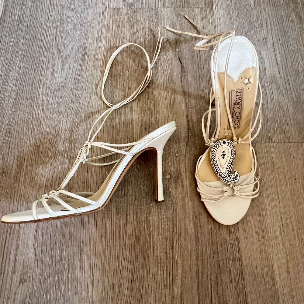 Jimmy Choo White Strappy Heels - Picture 2 of 9